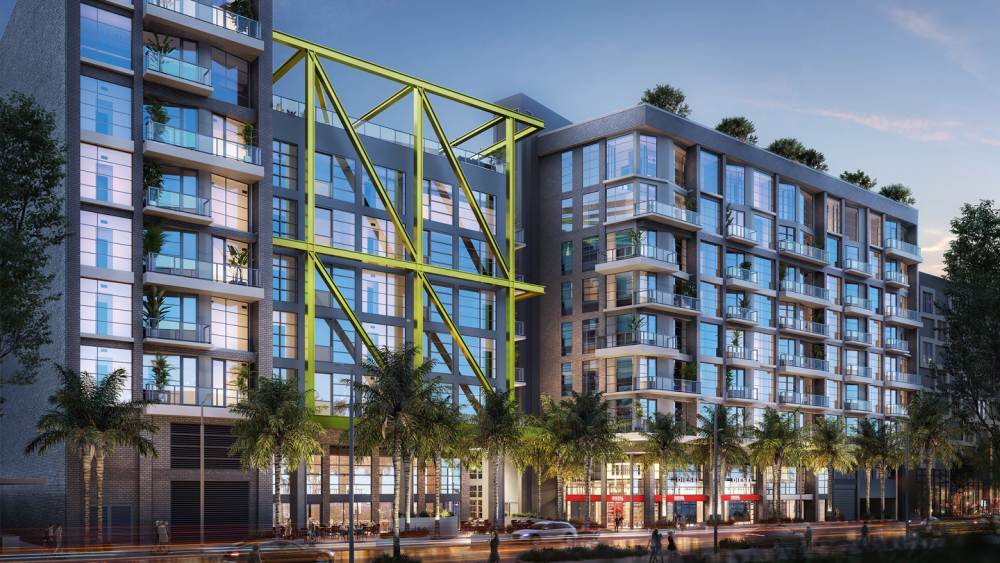 Design revolucionário do Diesel Wynwood Condominium em Miami, exibindo uma arquitetura contemporânea no coração do animado bairro de Wynwood, famoso por sua vibrante arte urbana e efervescência cultural.